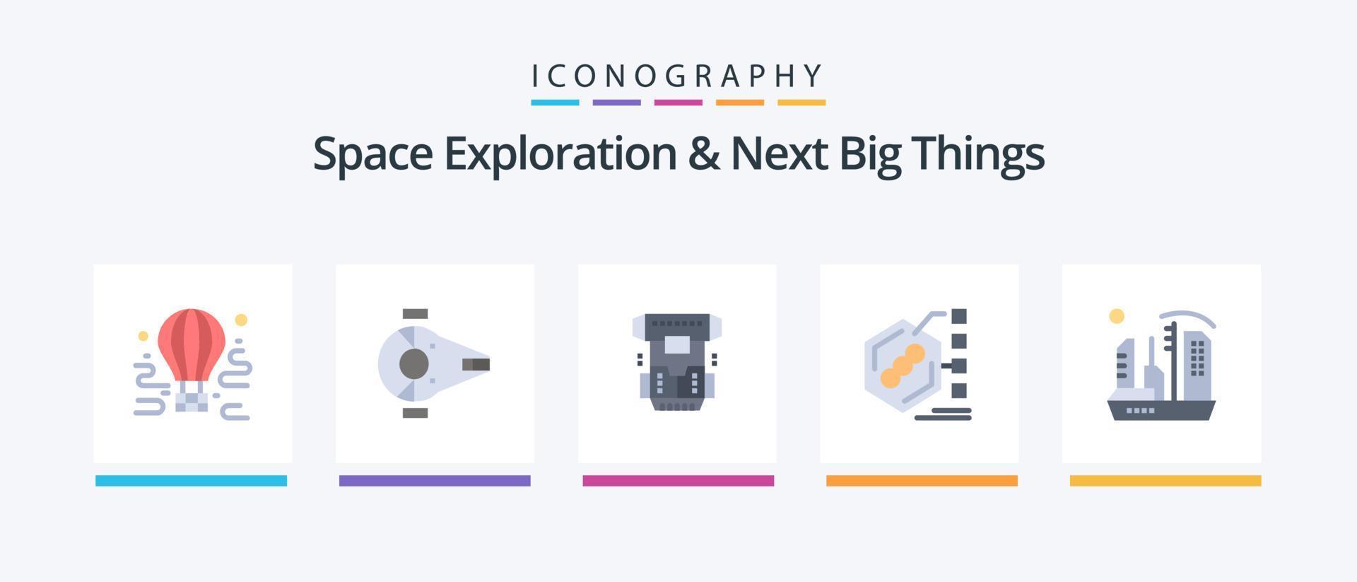 exploration de l'espace et pack d'icônes plat 5 prochaines grandes choses, y compris l'examen. bactéries. bateau. cryothérapie. cryogénique. conception d'icônes créatives vecteur