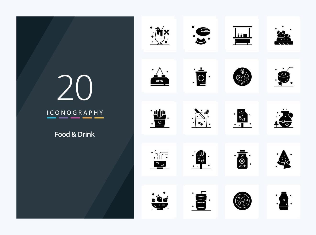 20 icône de glyphe solide de nourriture et de boisson pour la présentation vecteur