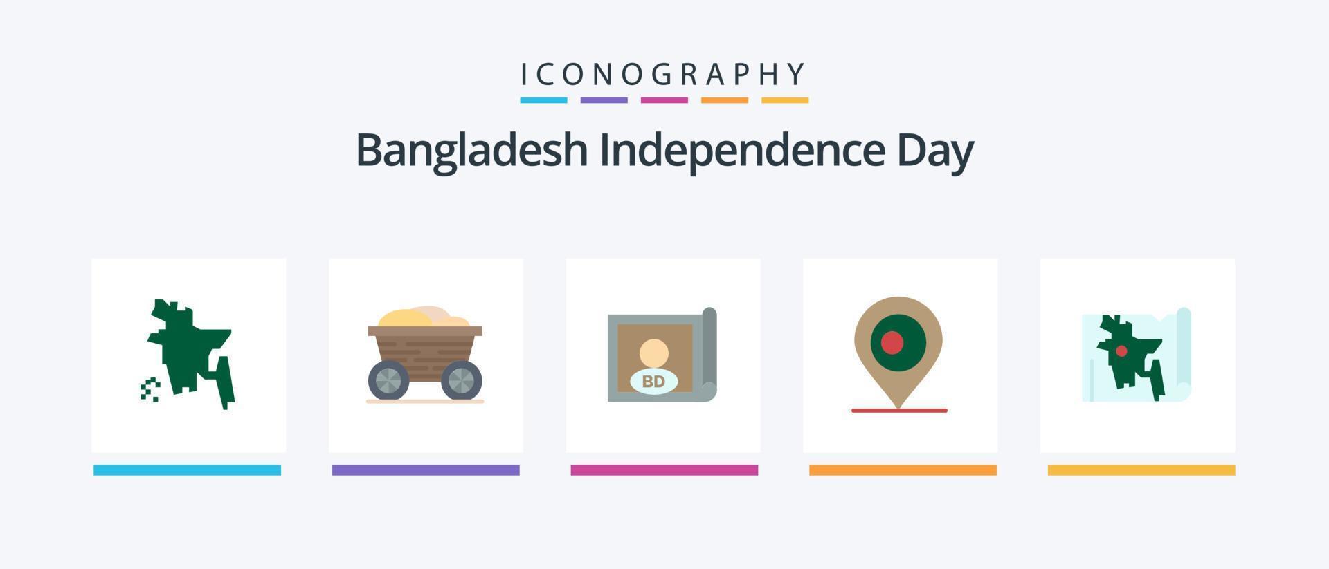 pack d'icônes plat 5 de la fête de l'indépendance du bangladesh, y compris bangla. carte. pays. Bangladesh. carte. conception d'icônes créatives vecteur