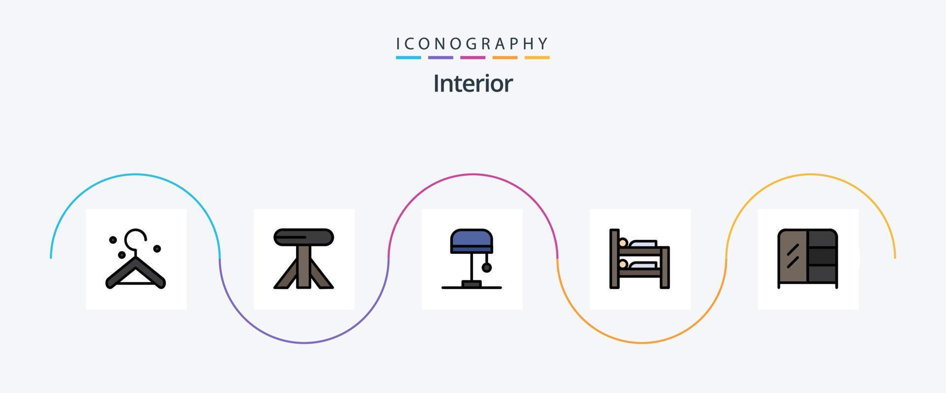 pack d'icônes plat rempli de 5 lignes intérieures comprenant. lit. intérieur vecteur