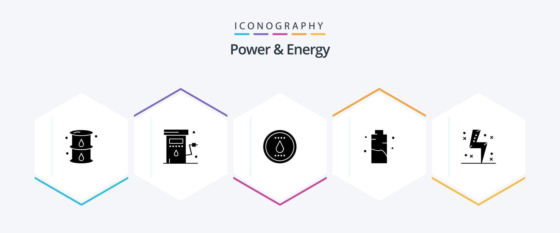 pack d'icônes de 25 glyphes de puissance et d'énergie, y compris l'énergie. charge. pouvoir. batterie. pouvoir vecteur