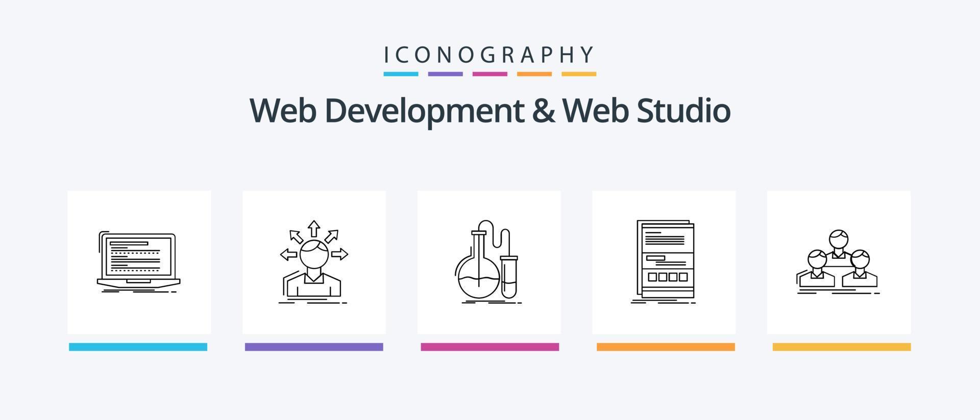 développement web et pack d'icônes web studio line 5, y compris internet. navigateur. monobloc. scénario. ordinateur. conception d'icônes créatives vecteur