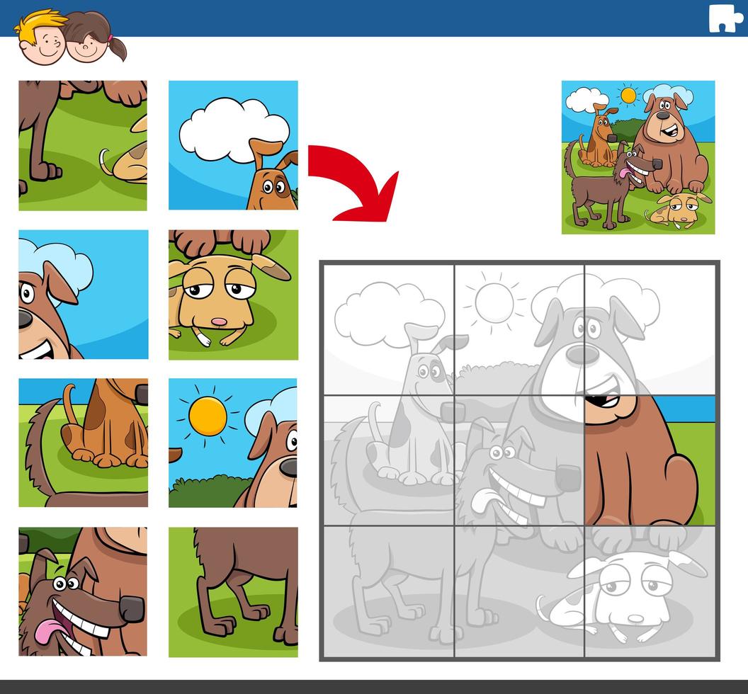 jeu de puzzle avec des personnages animaux chiens vecteur