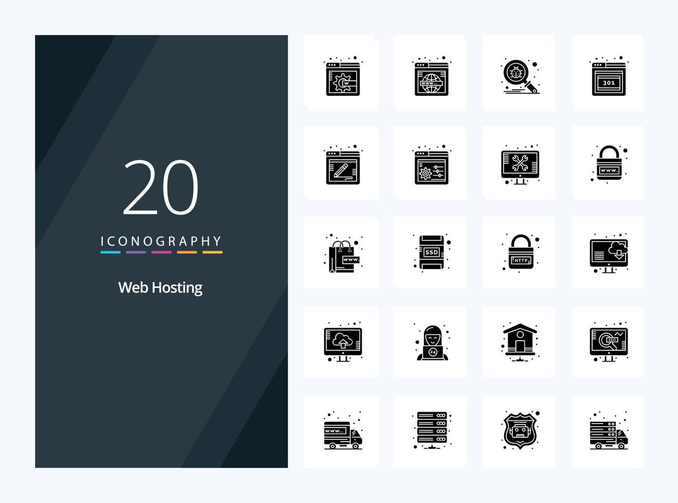 20 icône de glyphe solide d'hébergement Web pour la présentation vecteur
