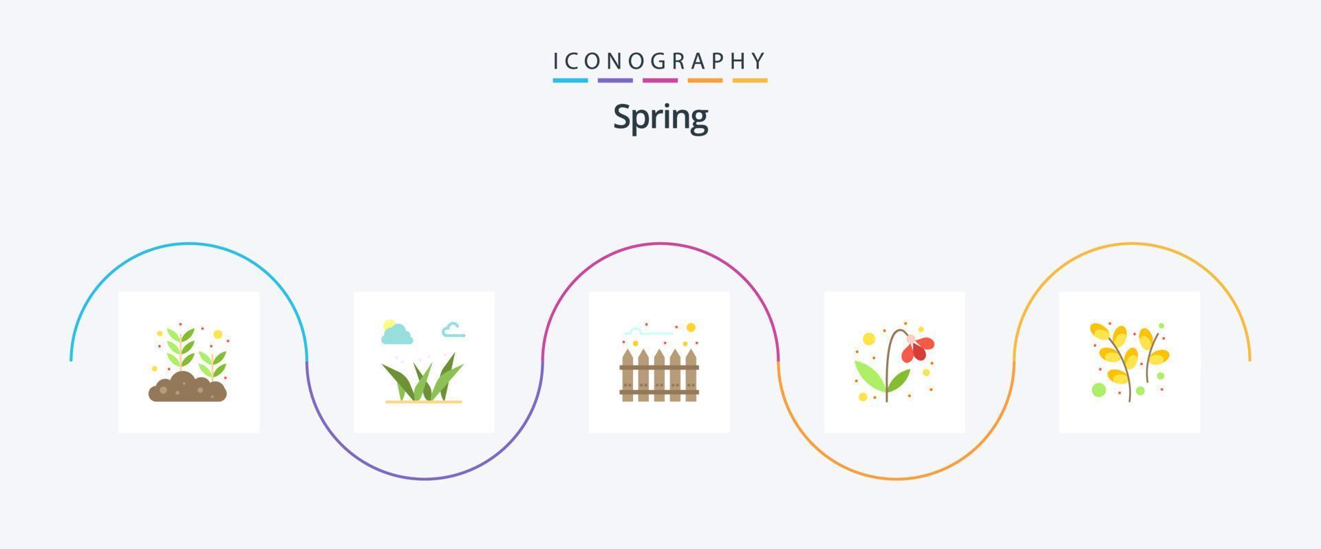 pack d'icônes printemps plat 5 comprenant une plante. chatons. clôture. nature. cadeau vecteur