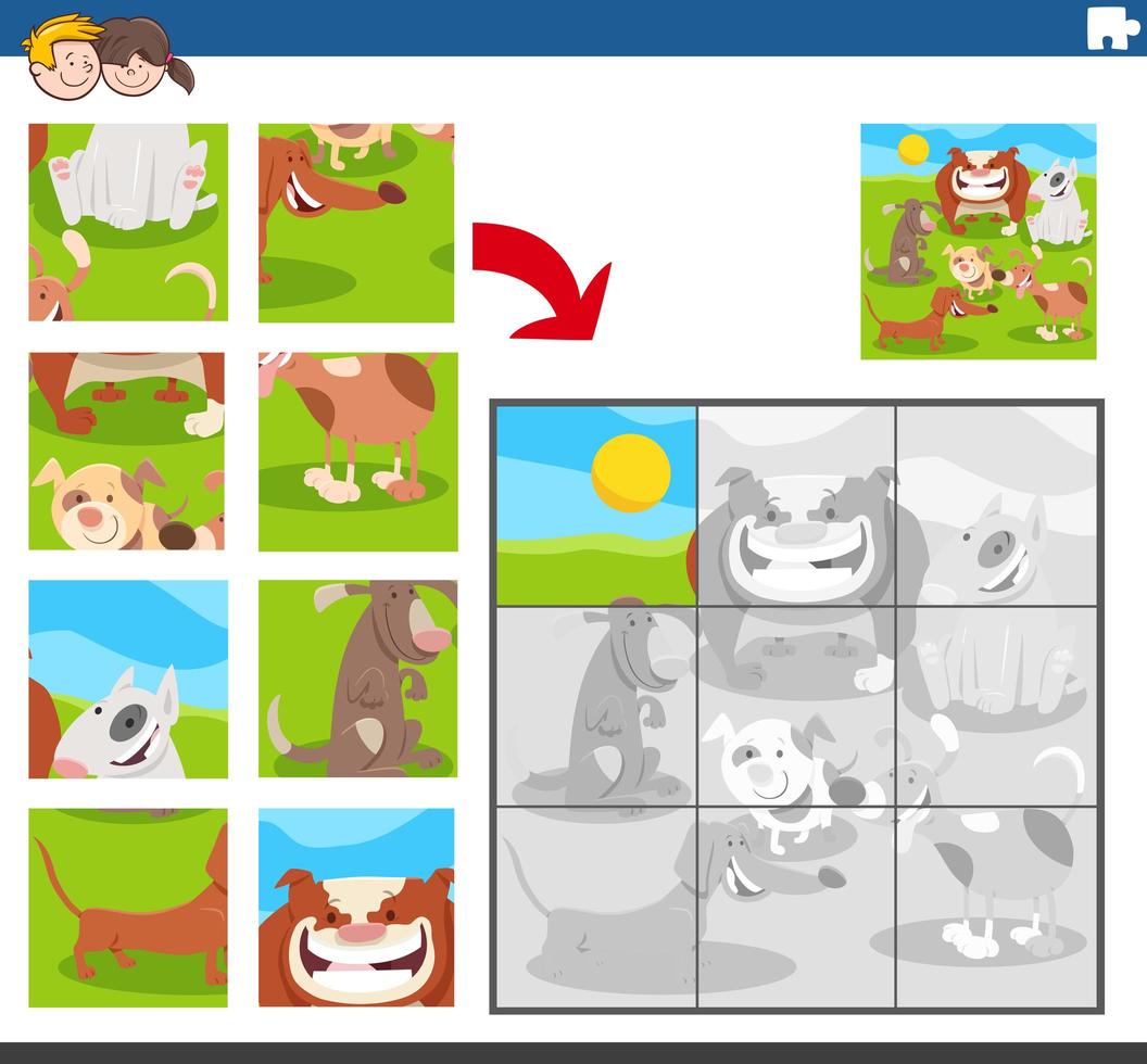 jeu de puzzle avec des personnages animaux chiens vecteur