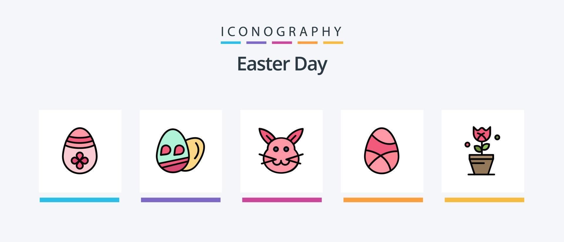 ligne de pâques remplie de 5 packs d'icônes, y compris l'église. œuf de Pâques. content. Pâques. lapin. conception d'icônes créatives vecteur