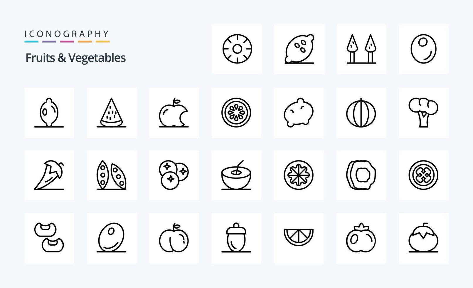 pack d'icônes de ligne de 25 fruits et légumes vecteur