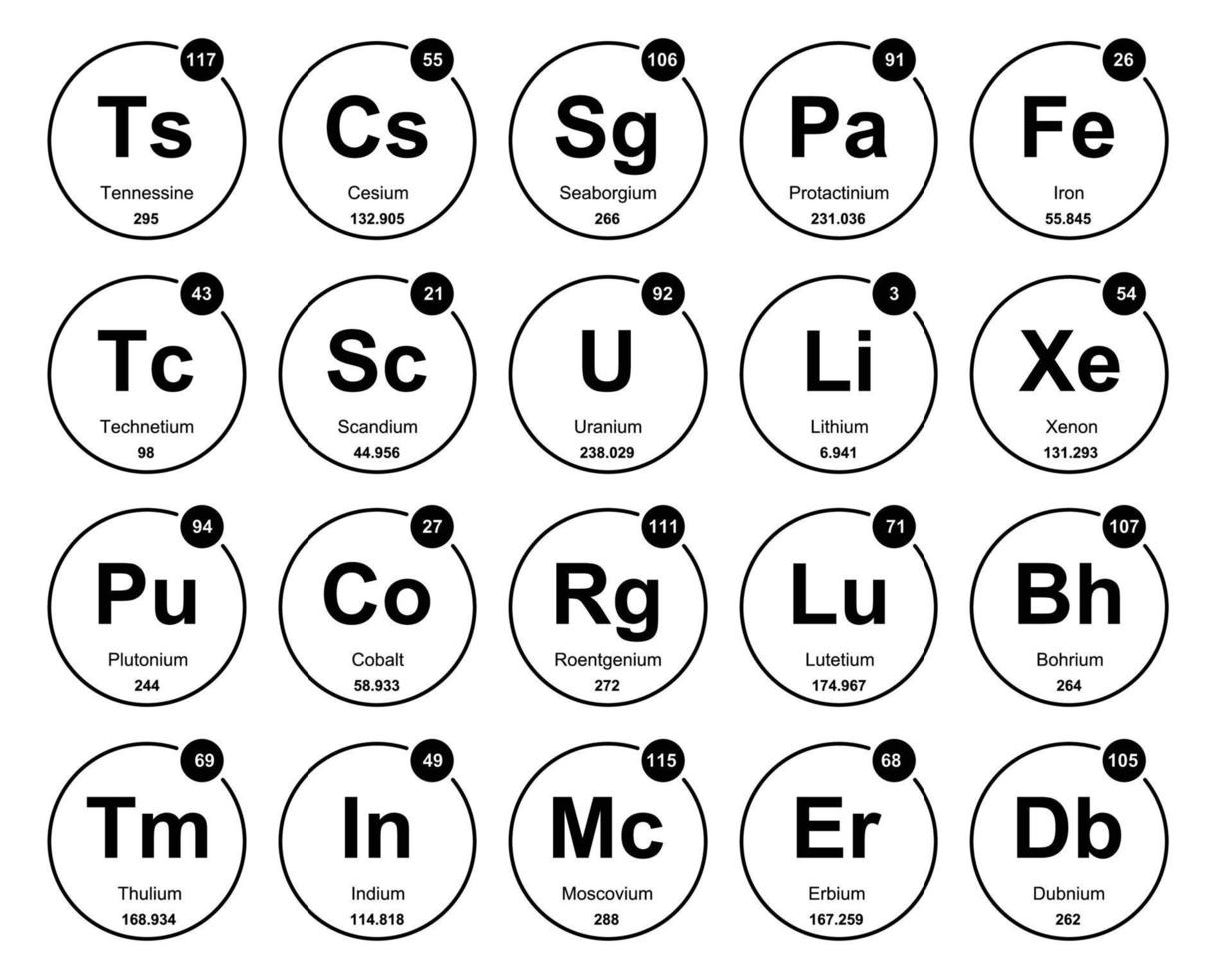 20 tableau préodique de la conception du pack d'icônes d'éléments vecteur