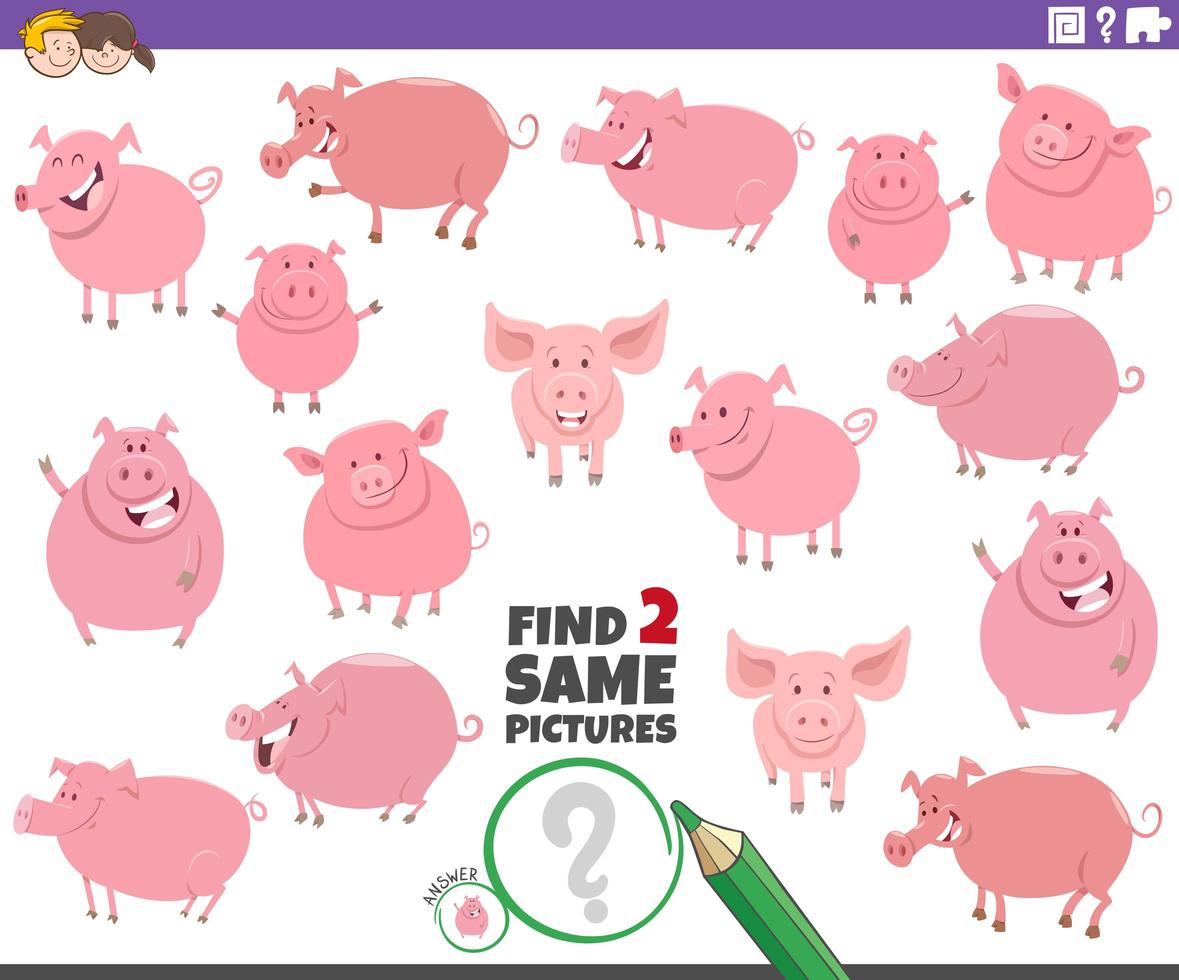 trouver deux mêmes jeux éducatifs de porcs pour les enfants vecteur