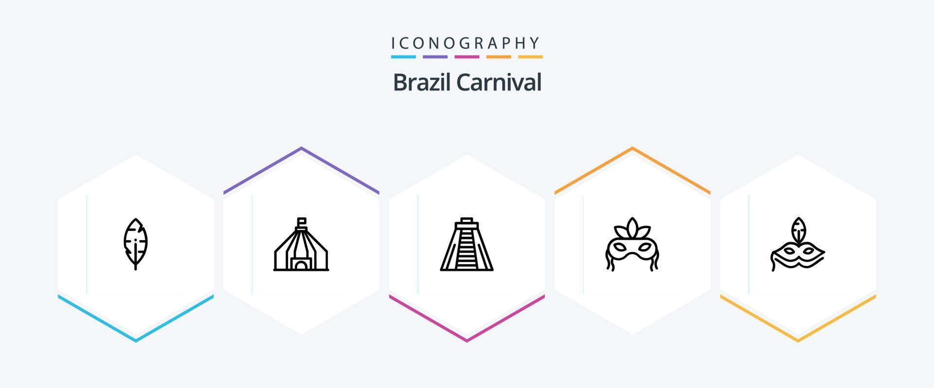 pack d'icônes de 25 lignes de carnaval du brésil, y compris le brésil. repère. tente. Chichen Itza. carnaval vecteur