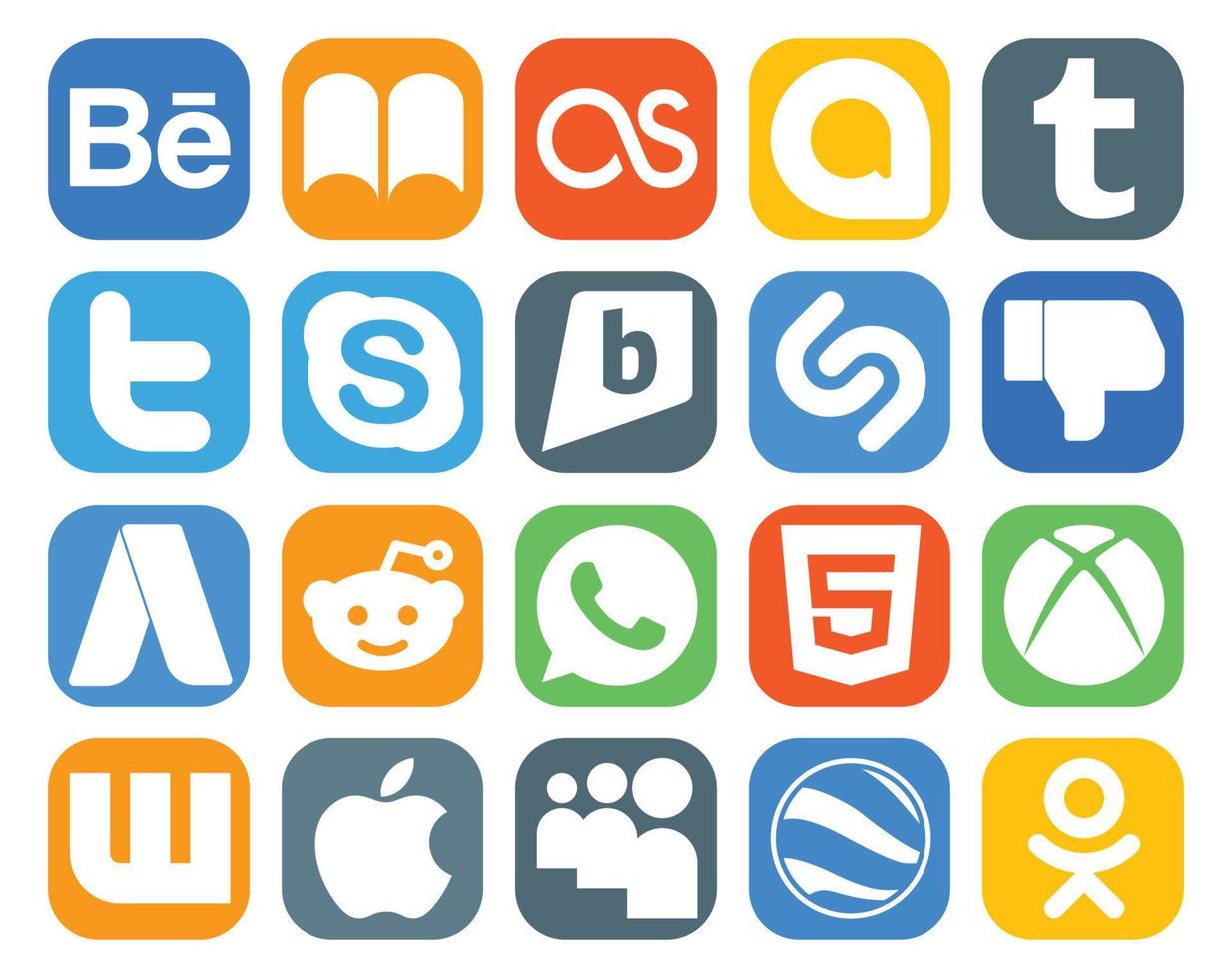 Pack de 20 icônes de médias sociaux, y compris wattpad html chat whatsapp adwords vecteur