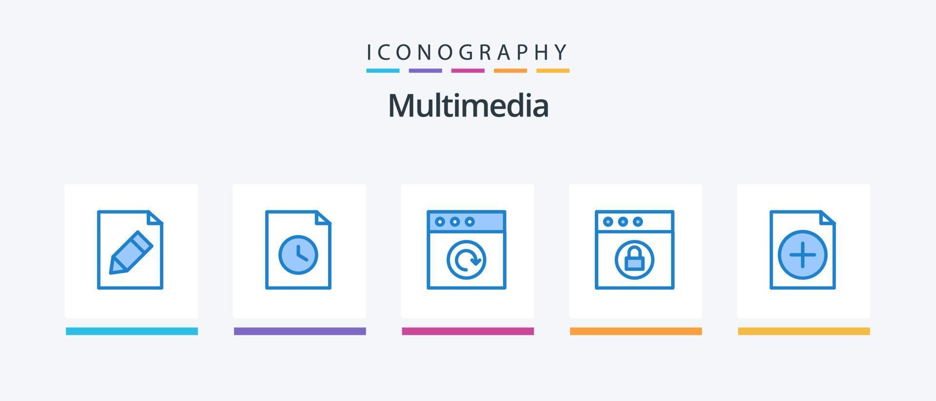 pack d'icônes multimédia bleu 5 comprenant. recharger. nouveau. ajouter. conception d'icônes créatives vecteur