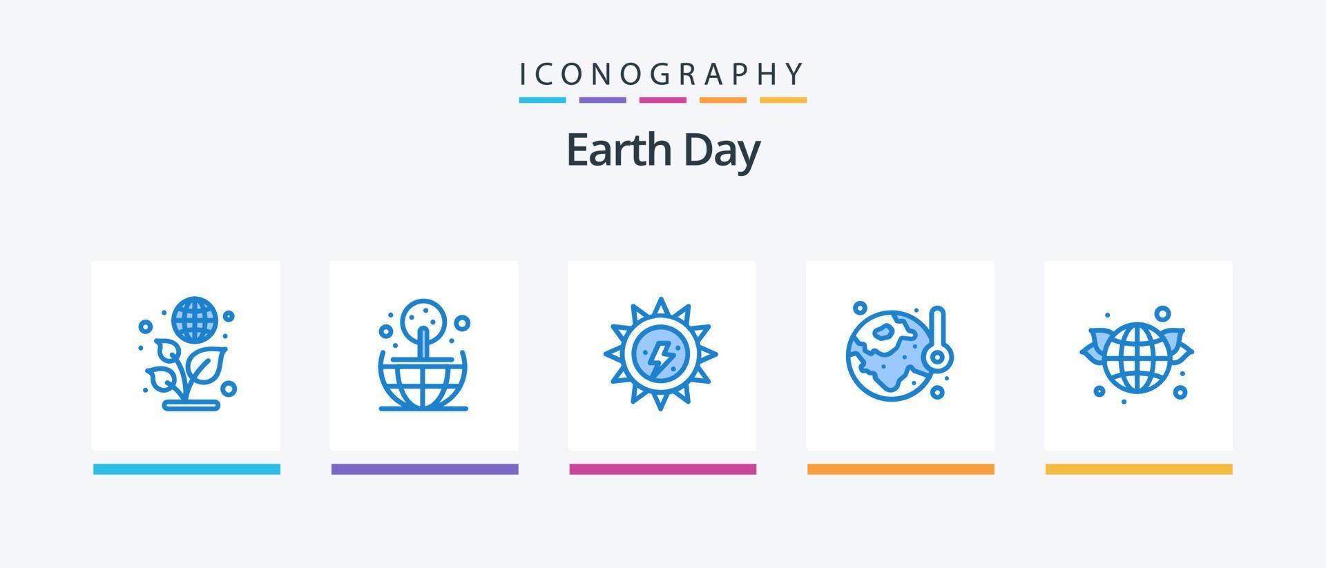 pack d'icônes bleues du jour de la terre 5, y compris le monde. Terre. électricité. thermie. énergie. conception d'icônes créatives vecteur