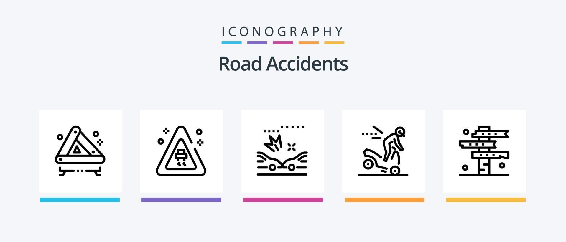 pack d'icônes de la ligne 5 des accidents de la route, y compris le gravier. voiture. accident. les accidents. signalisation. conception d'icônes créatives vecteur