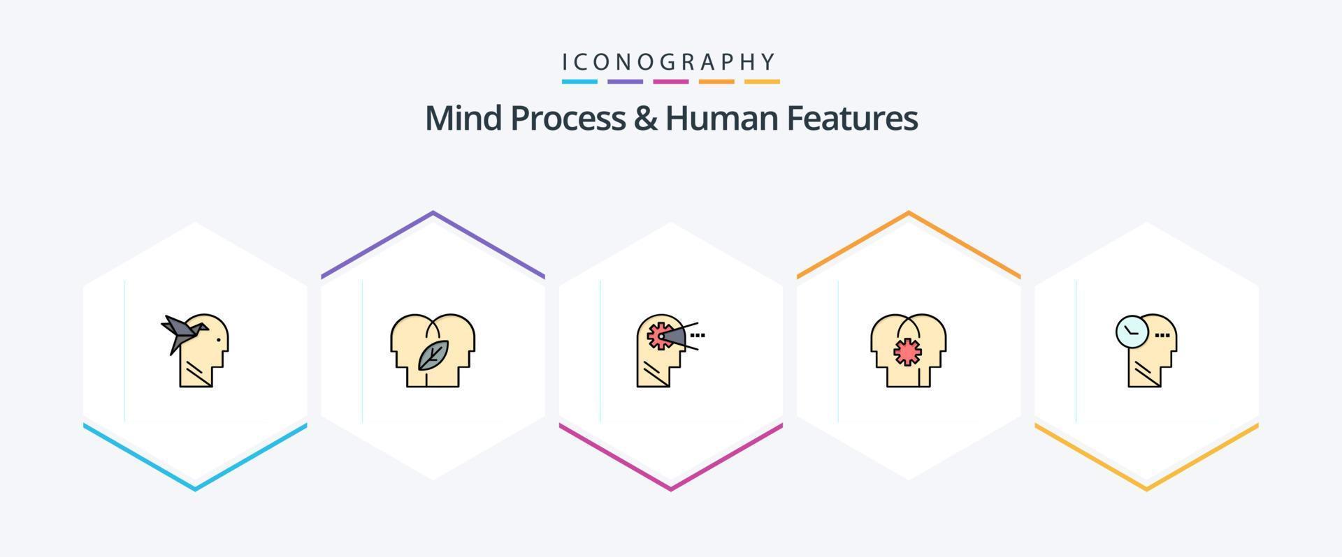 processus mental et fonctionnalités humaines pack de 25 icônes remplies, y compris l'esprit. paramètre. cognitif. esprit. cerveau vecteur