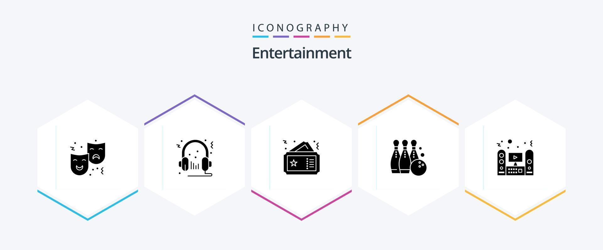pack d'icônes de divertissement 25 glyphes comprenant une balle. bowling. multimédia. film. coupon vecteur