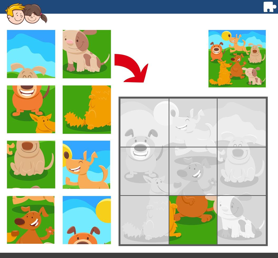 jeu de puzzle avec des personnages animaux chiens vecteur