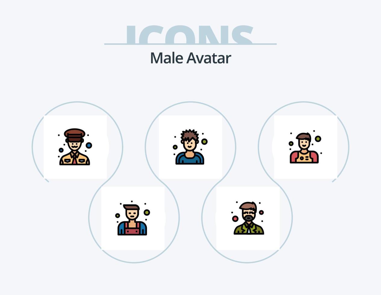 pack d'icônes remplies de ligne d'avatar masculin 5 conception d'icônes. portrait. homme. serveur. image. sportif vecteur