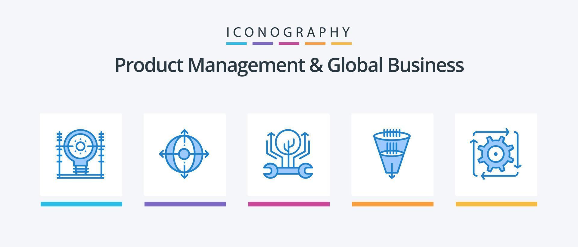 gestion des produits et pack d'icônes bleu 5 pour les affaires mondiales, y compris la filtration. filtre. produit. données. pirater. conception d'icônes créatives vecteur