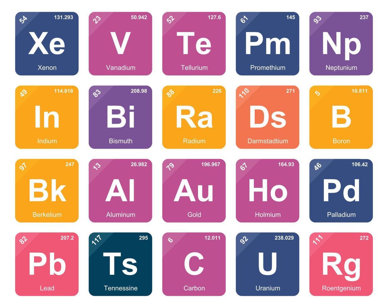 20 tableau préodique de la conception du pack d'icônes d'éléments vecteur