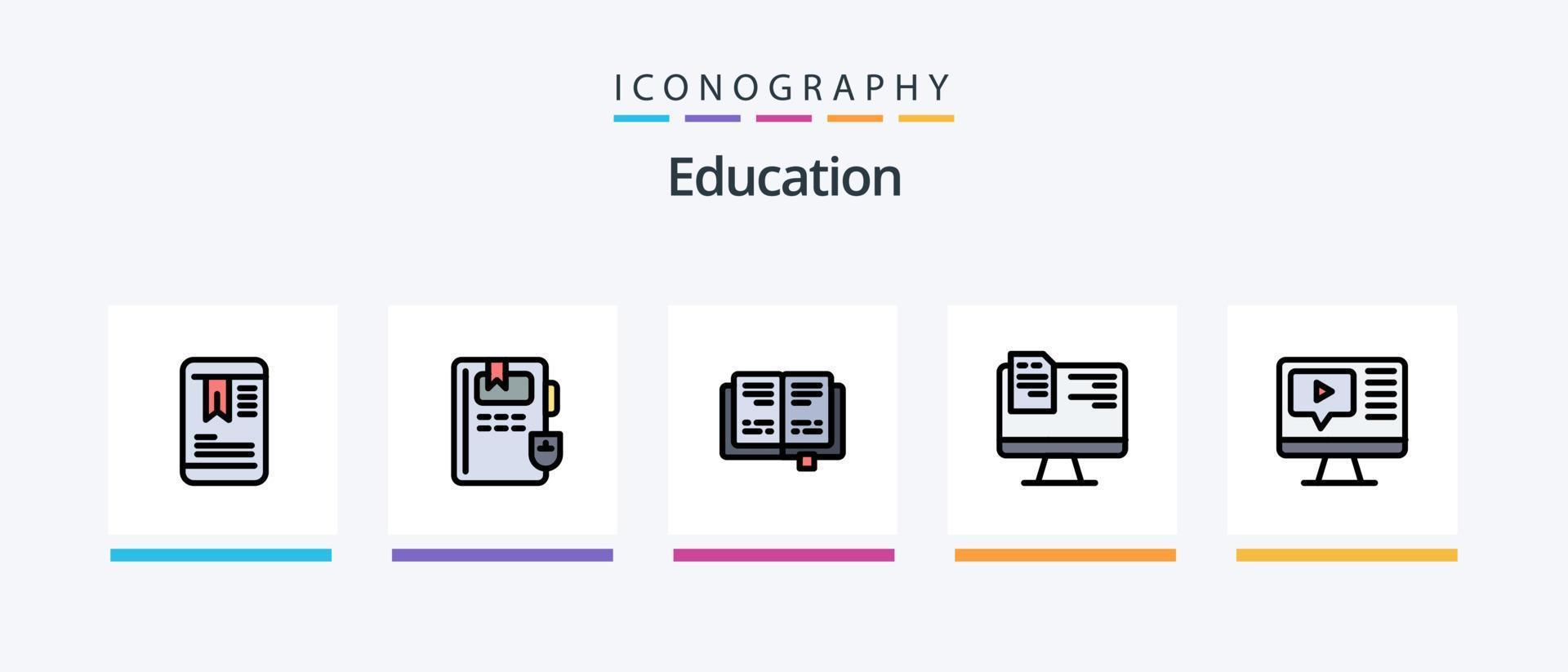 ligne d'éducation remplie de 5 packs d'icônes, y compris l'éducation. l'obtention du diplôme. livre. éducation. la toile. conception d'icônes créatives vecteur