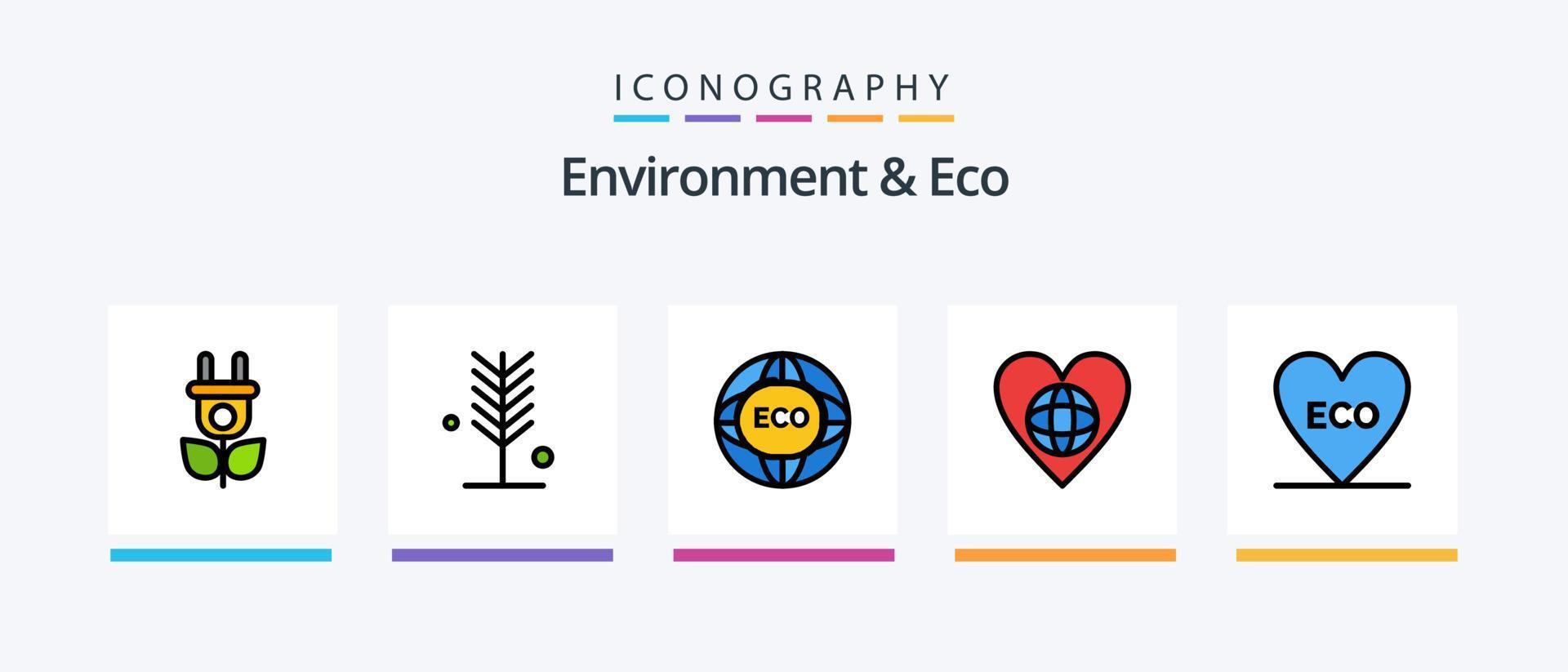 pack de 5 icônes remplies d'environnement et de ligne écologique, y compris la feuille. éco. lumière. Terre. environnement. conception d'icônes créatives vecteur