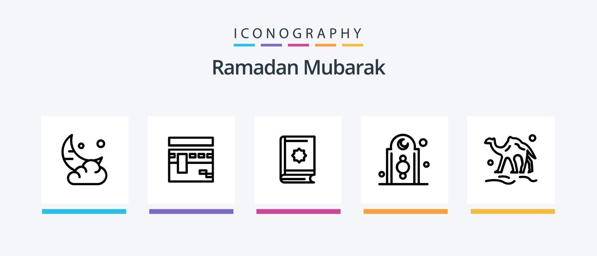 pack d'icônes de la ligne ramadan 5, y compris le désert. arabe. prier. chameau. Islam. conception d'icônes créatives vecteur