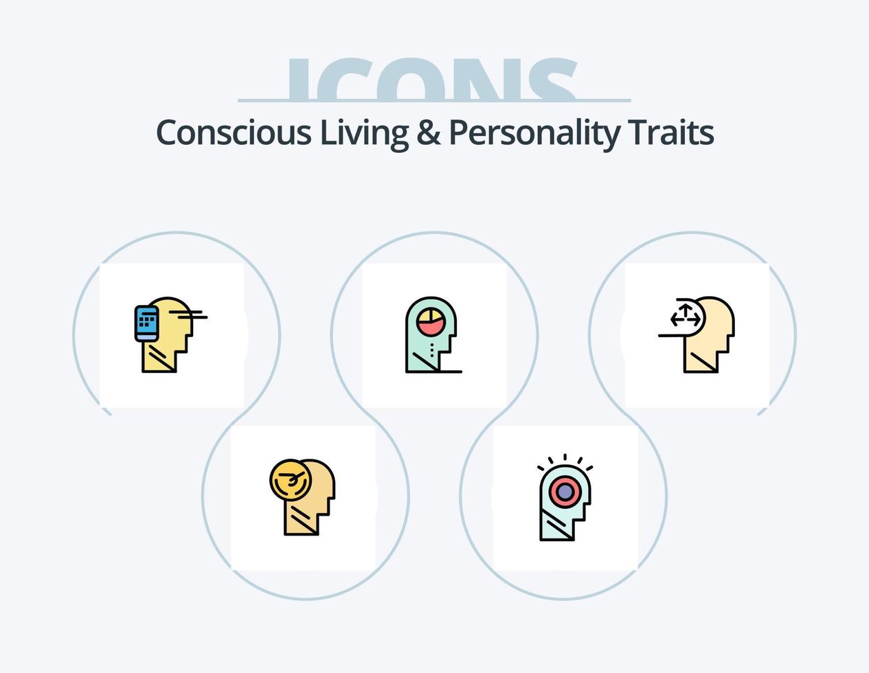 pack d'icônes remplies de ligne de traits de vie et de personnalité conscients 5 conception d'icônes. d'esprit. intérieur. cerveau. humain. ouvrir vecteur