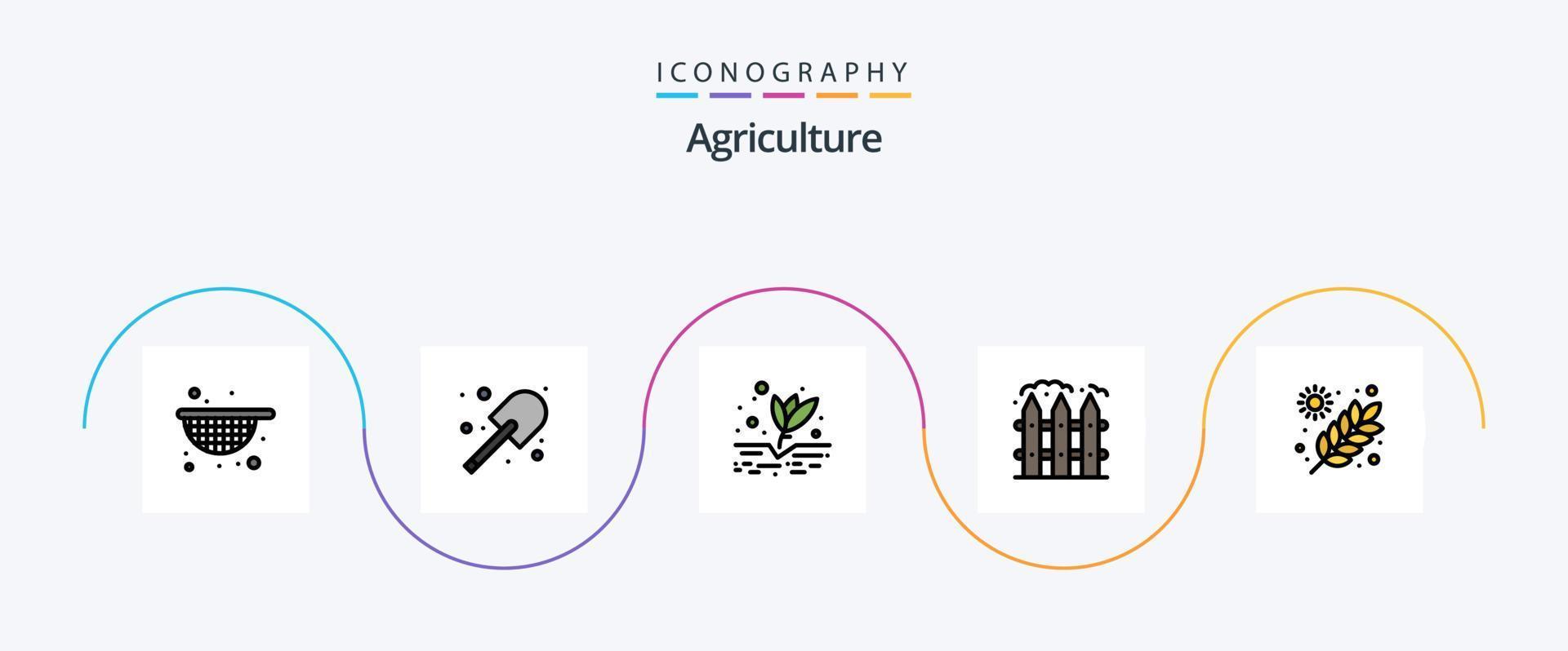 ligne d'agriculture remplie de pack d'icônes plat 5, y compris le jardin. agriculture. cultivation. jardin. agriculture vecteur