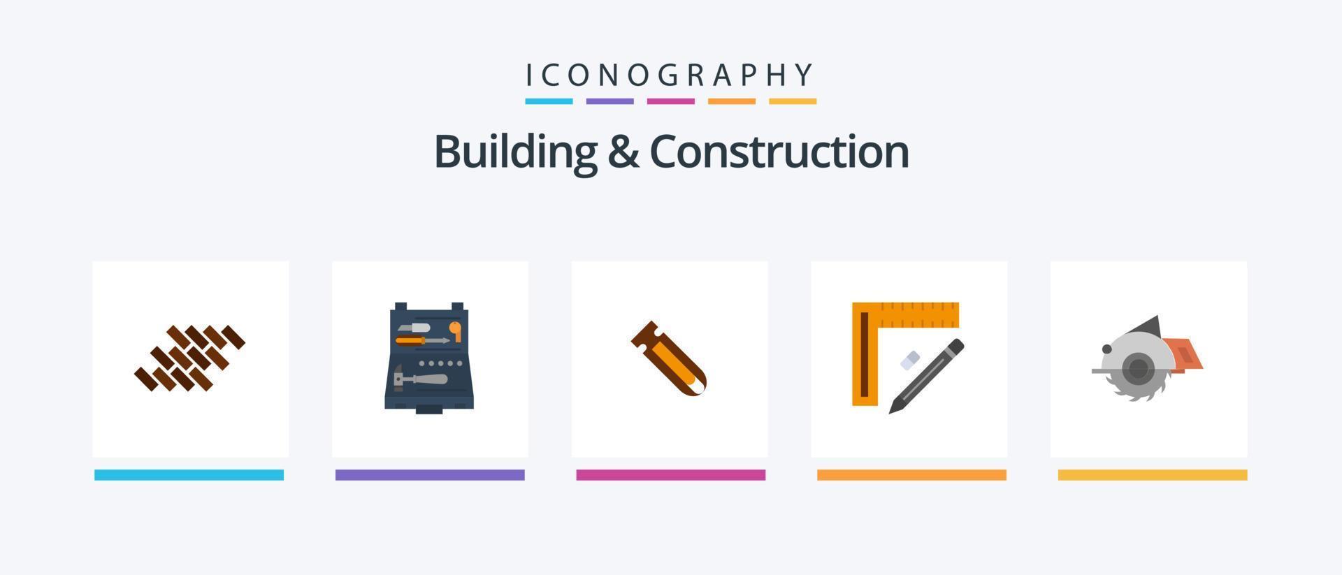 pack d'icônes plat 5 de construction et de construction, y compris un crayon. règle. réparation. outils. outil. conception d'icônes créatives vecteur