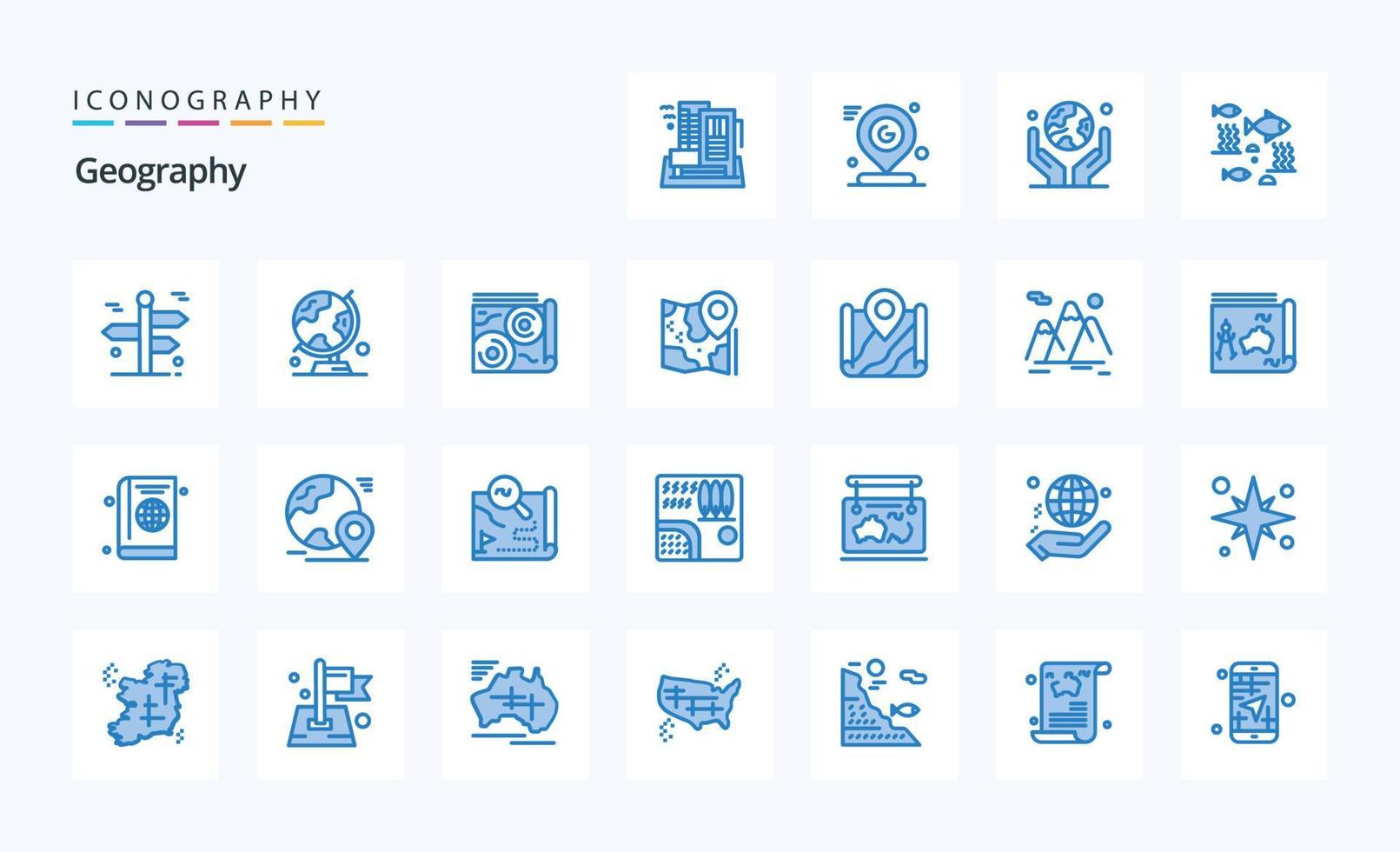pack d'icônes bleues de 25 géographies vecteur