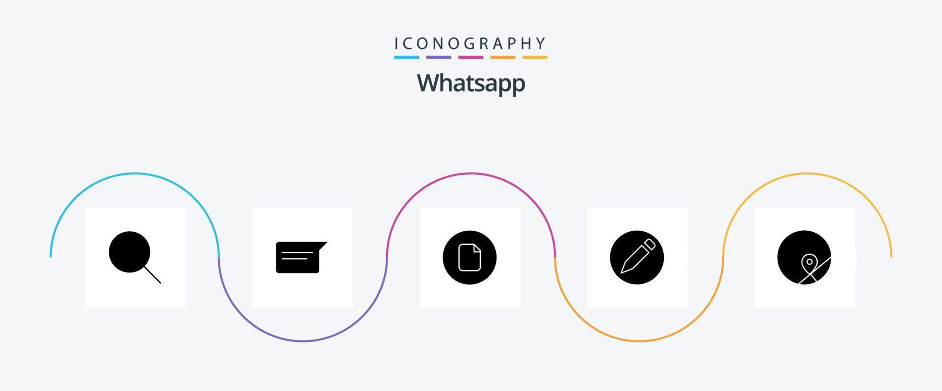 pack d'icônes WhatsApp glyph 5, y compris l'emplacement. basique. document. texte. basique vecteur