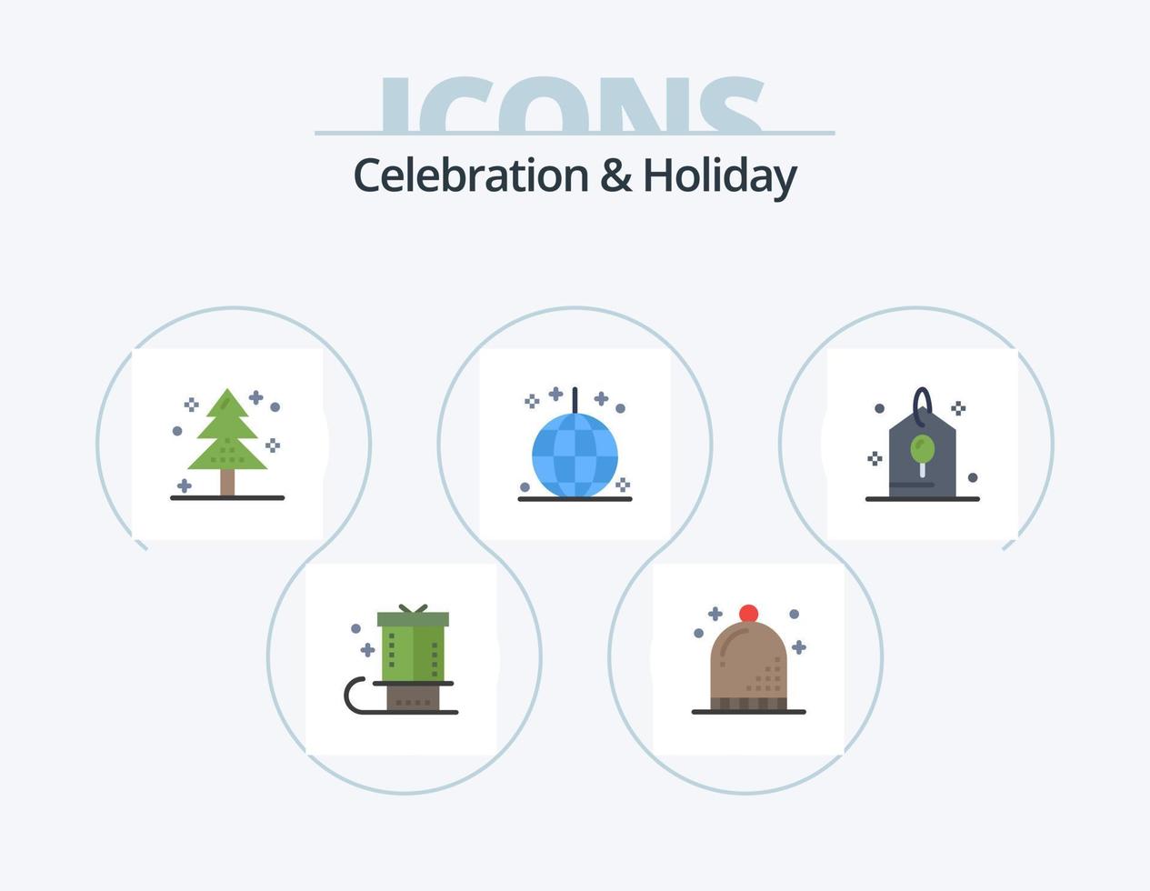 pack d'icônes plates de célébration et de vacances 5 conception d'icônes. vacances. fête. vacances. arbre. événement vecteur