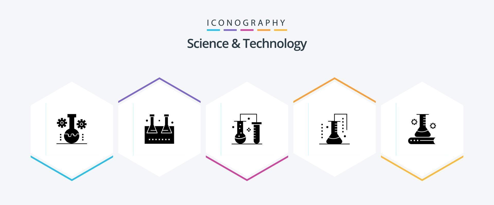 science et technologie pack d'icônes de 25 glyphes comprenant des informations scientifiques. science et éducation. verrerie de laboratoire. recherche scientifique. laboratoire scientifique vecteur