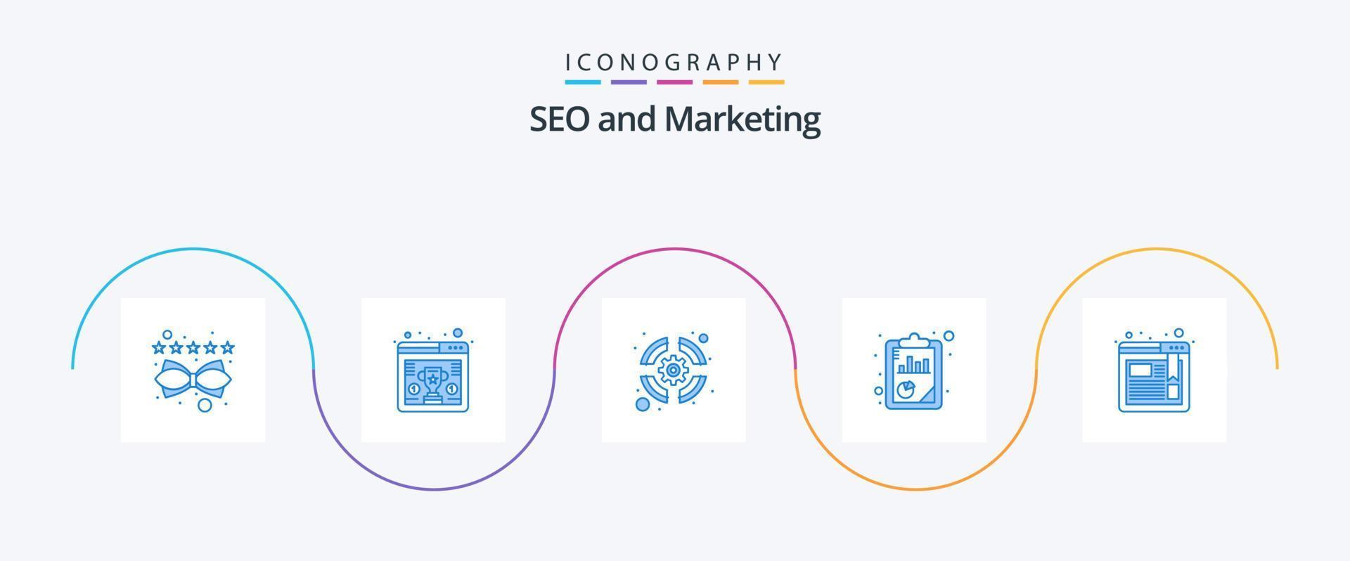 pack d'icônes seo blue 5, y compris le navigateur. analyse de référencement. bouée de sauvetage. référencement. analyse vecteur