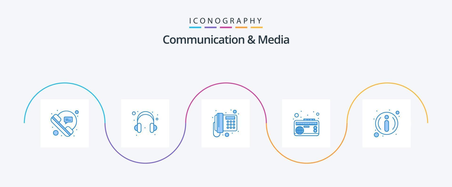 pack d'icônes bleues de communication et de médias 5, y compris la faq. musique. communication. enregistrer. fréquence vecteur