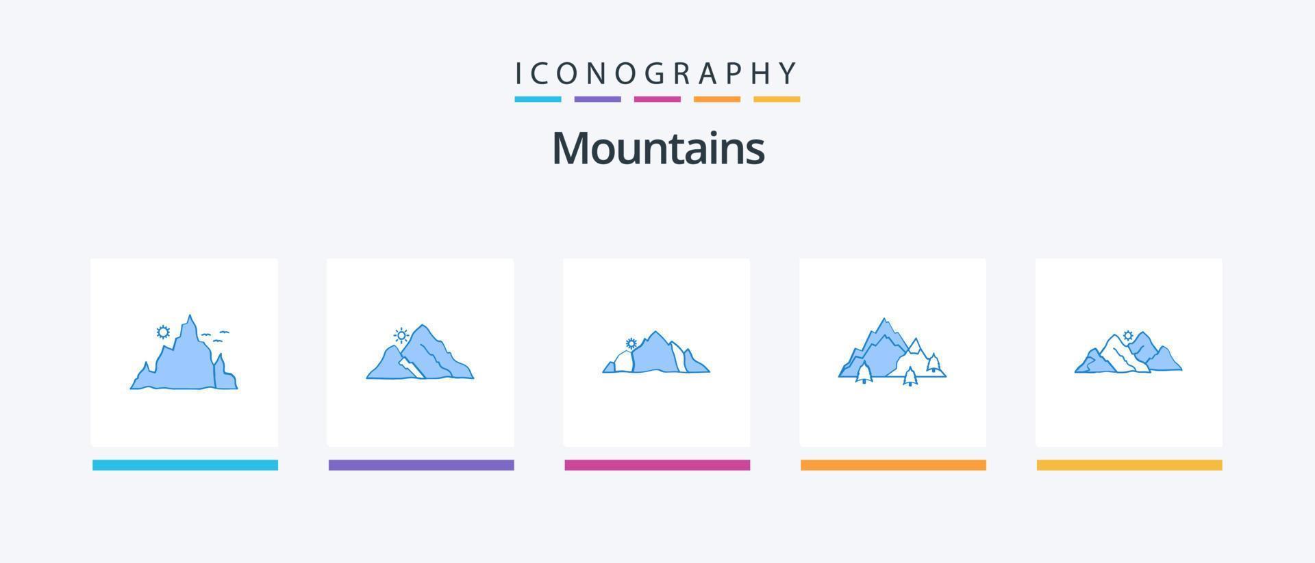 pack d'icônes de 5 montagnes bleues, y compris la colline. montagne. montagne. arbre. colline. conception d'icônes créatives vecteur