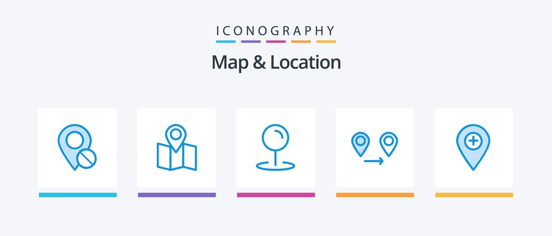 pack d'icônes bleu carte et emplacement 5 comprenant. broche. GPS. marqueur. emplacement. conception d'icônes créatives vecteur