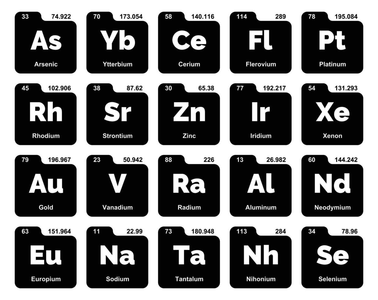 20 tableau préodique de la conception du pack d'icônes d'éléments vecteur