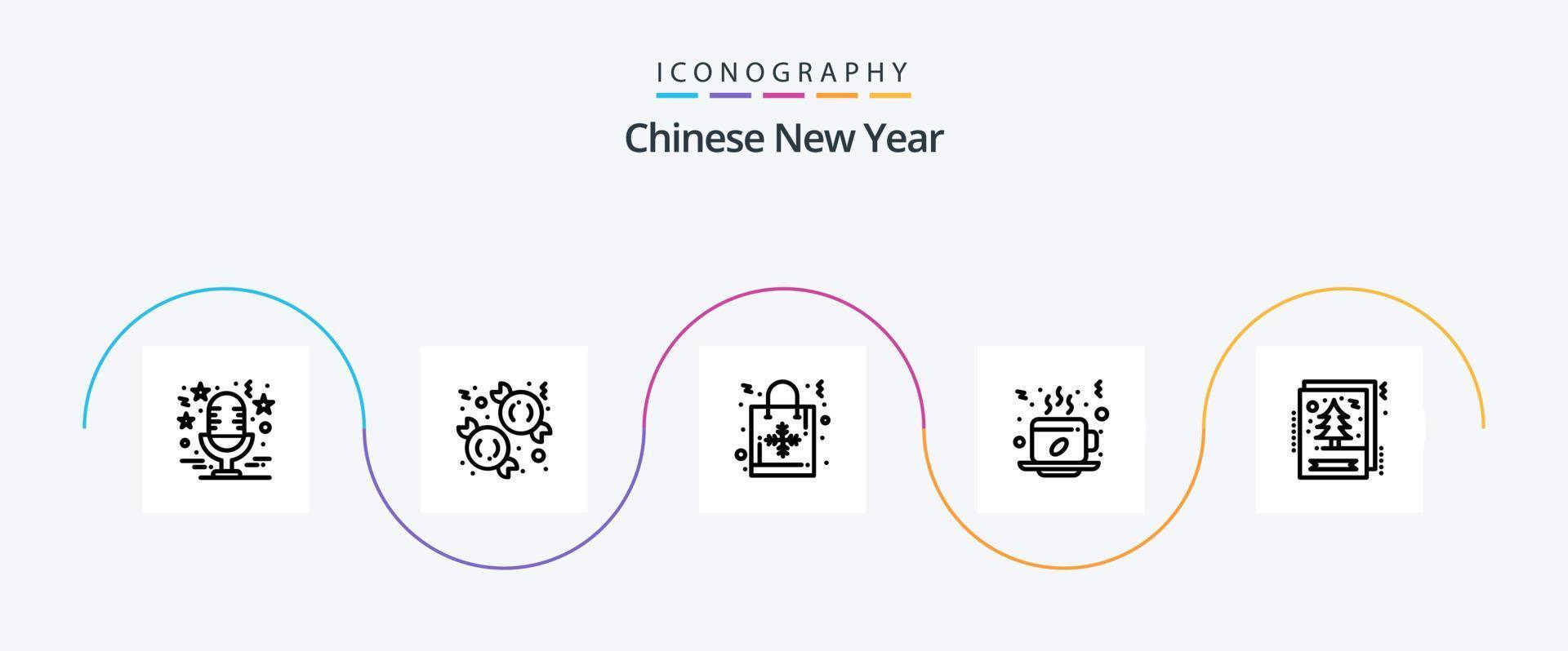 pack d'icônes ligne 5 du nouvel an chinois, y compris chaud. tasse. doux. café. Sac à main vecteur