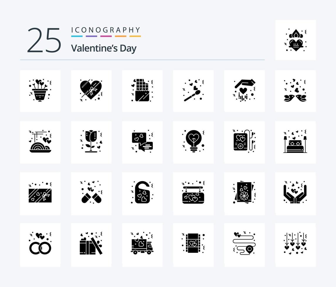pack d'icônes de glyphes solides de la saint-valentin 25, y compris l'amour. cadeau. mode de vie. feu de la saint valentin. aimer vecteur
