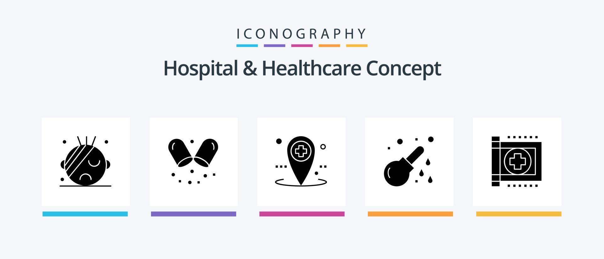 pack d'icônes glyphe 5 de concept d'hôpital et de soins de santé comprenant. santé. santé. drapeau. se soucier. conception d'icônes créatives vecteur