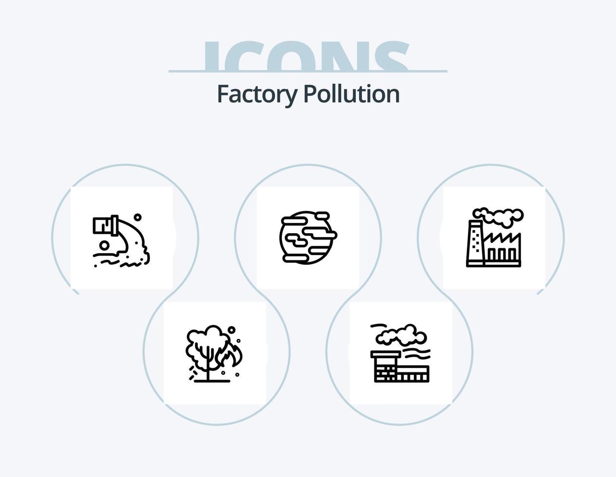 pack d'icônes de ligne de pollution d'usine 5 conception d'icônes. respirer. fumée. émission. pollution. feu vecteur