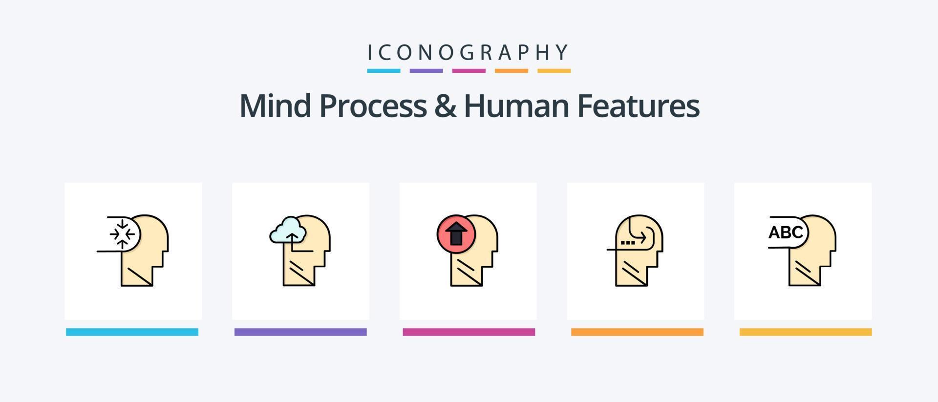 processus mental et ligne de caractéristiques humaines remplies de 5 icônes comprenant des données. sécurisé. gagner. serrure. humain. conception d'icônes créatives vecteur