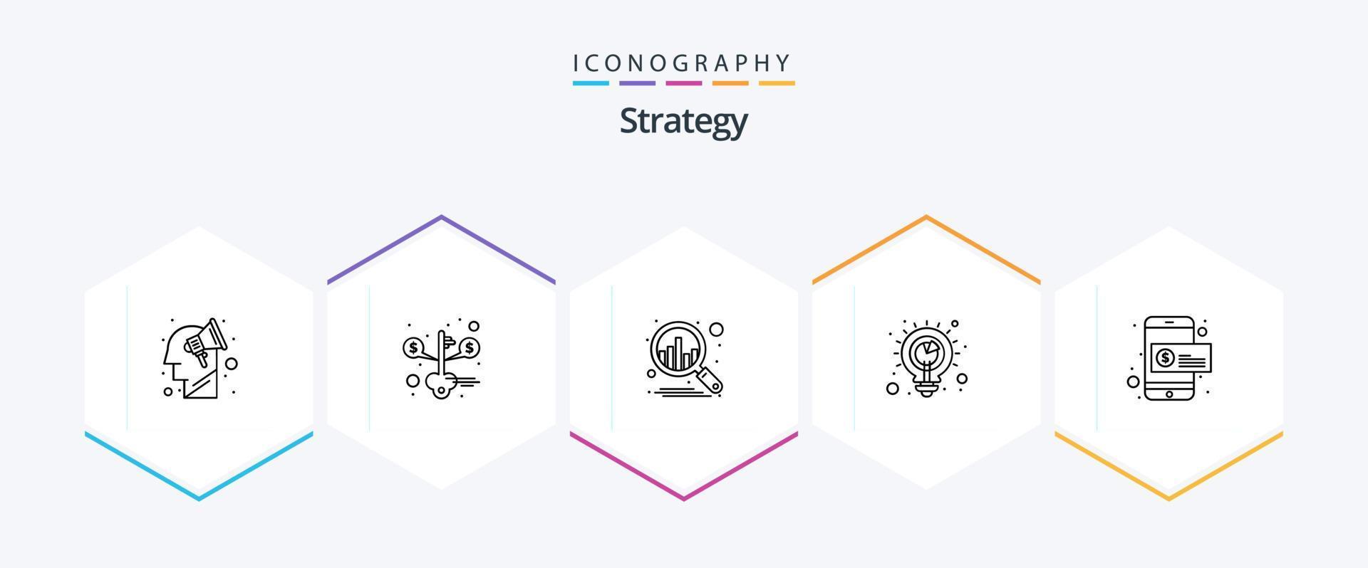 pack d'icônes stratégie 25 lignes, y compris le dollar. analyse. succès. idées. planification vecteur