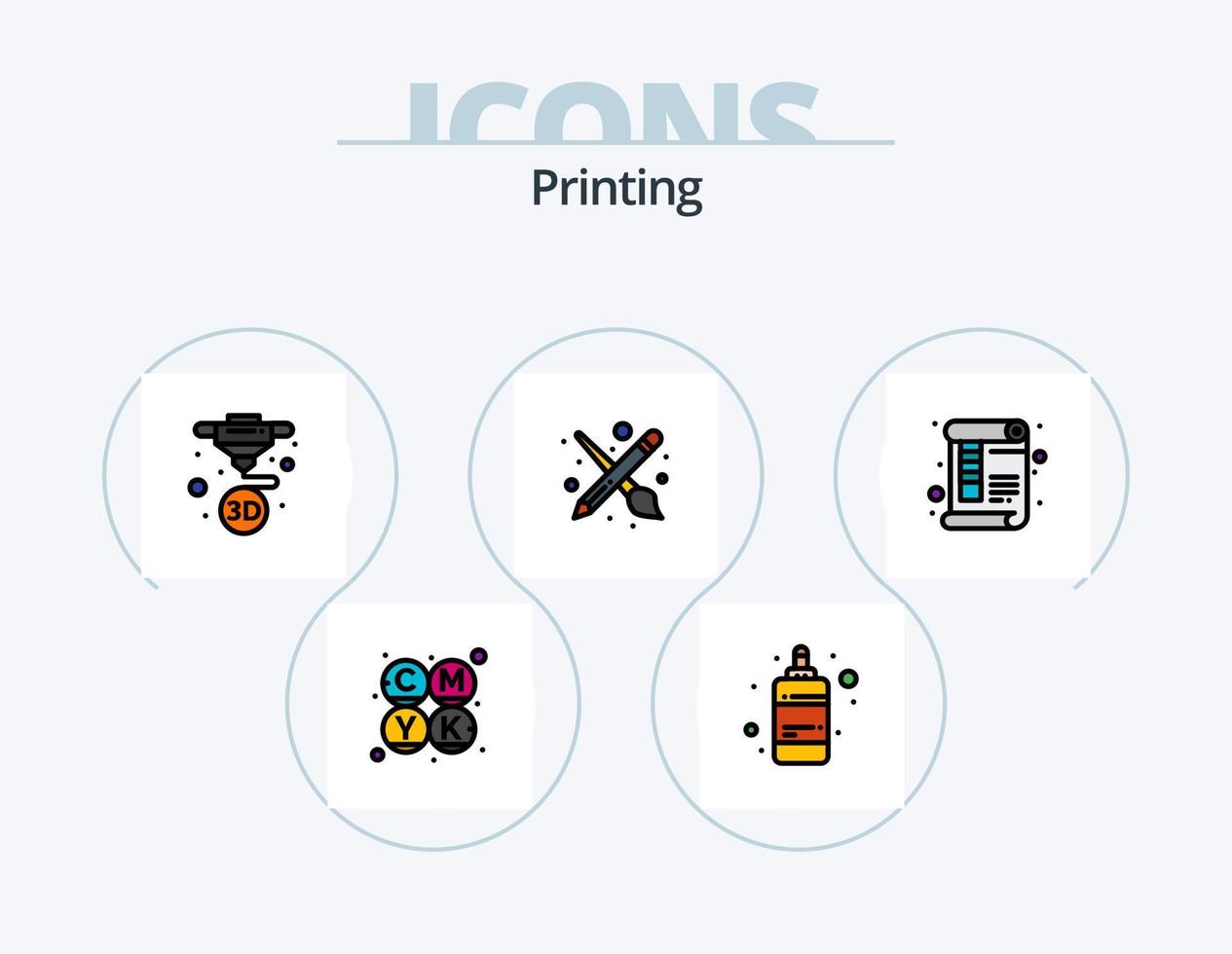 pack d'icônes rempli de ligne d'impression 5 conception d'icônes. page. pipette. mesure. compte-gouttes. document vecteur