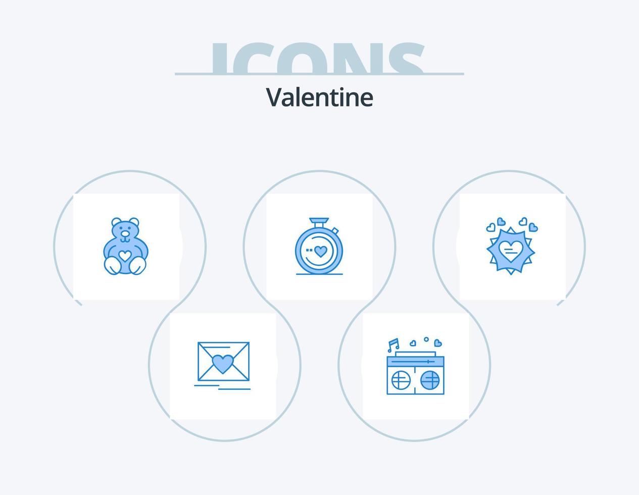 pack d'icônes bleu saint valentin 5 conception d'icônes. carte. mariage. cœurs. cœur. boussole vecteur