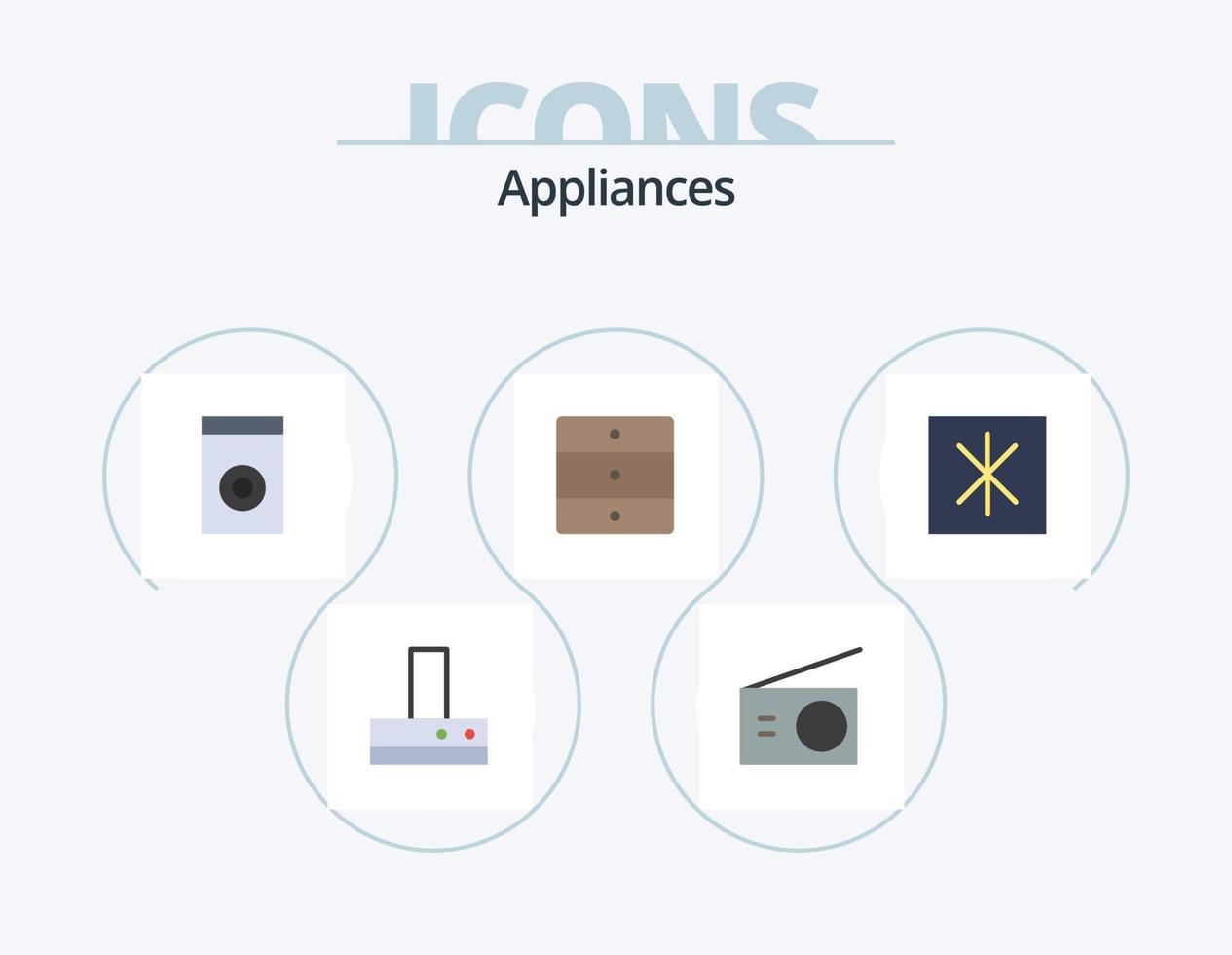 appareils électroménagers pack d'icônes plates 5 conception d'icônes. . glacière. ménage. réfrigérateur. appareils électroménagers vecteur