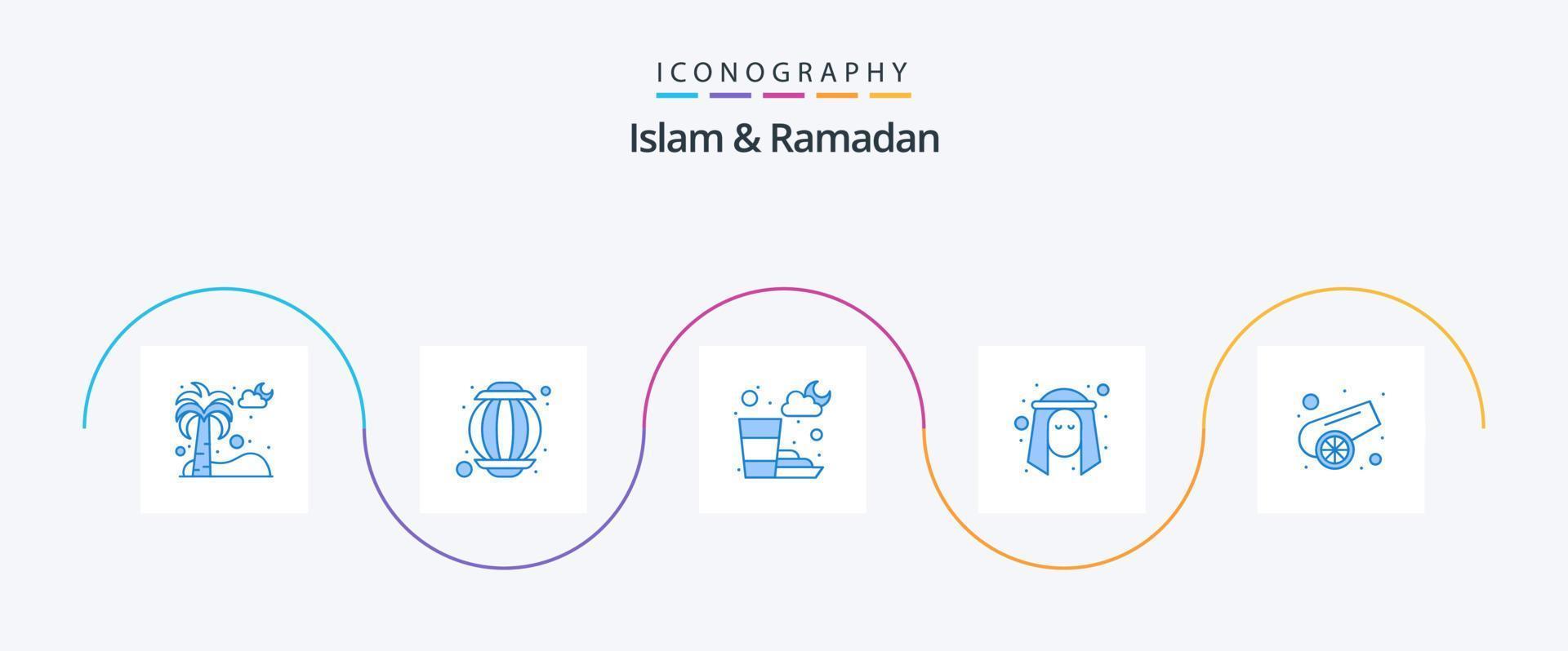 pack d'icônes bleu islam et ramadan 5, y compris l'islam. arabe. eau. personne. homme vecteur